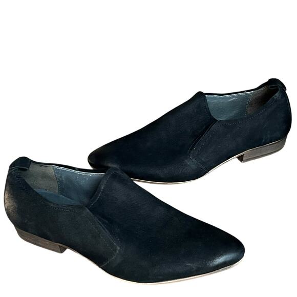 Seychelles Skein Loafer Shoes Women 9.5 Black Nubuck Leather Slip On Modern Boho - Picture 1 of 14